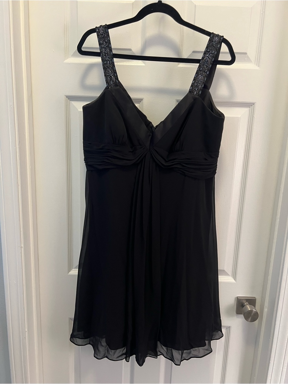 David's Bridal Black Chiffon Chemise with Beaded Straps
